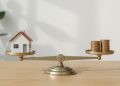 Waage mit Hausmodell und Muenzen – Hausteilverkauf Vor- und Nachteile